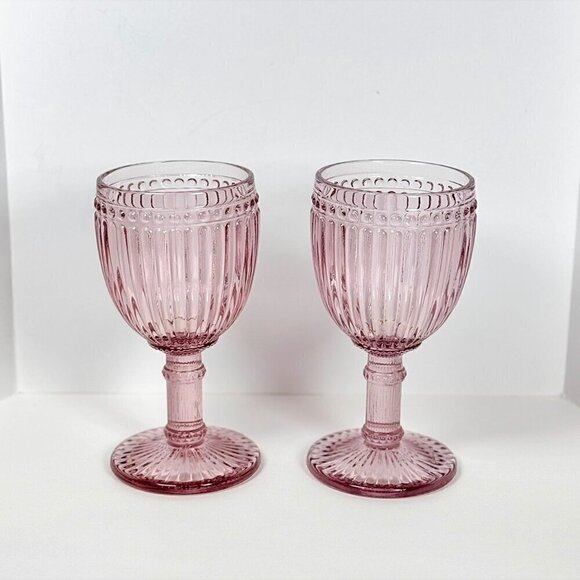 Rosanna Wine Glasses Set of 2 8 OZ Pink Thick Glass Fancy French Country Boho - Picture 6 of 8